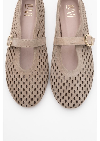 Arian Bej Süet Hakiki Der Delikli Kadın Babet Ayakkabı fiyatları