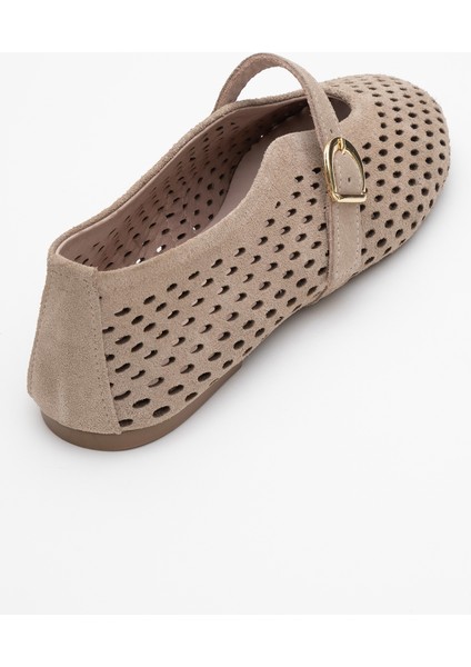 Arian Bej Süet Hakiki Der Delikli Kadın Babet Ayakkabı indirimleri