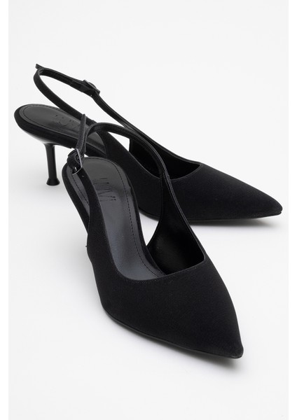 Caisa Siyah Simli Kadın Topuklu Ayakkkabı