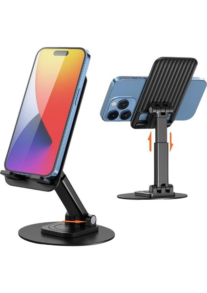 Mk-59 Yüseklik Ayarlı Katlanabilir 360 Derece Dönebilen Telefon ve Tablet Standı Siyah