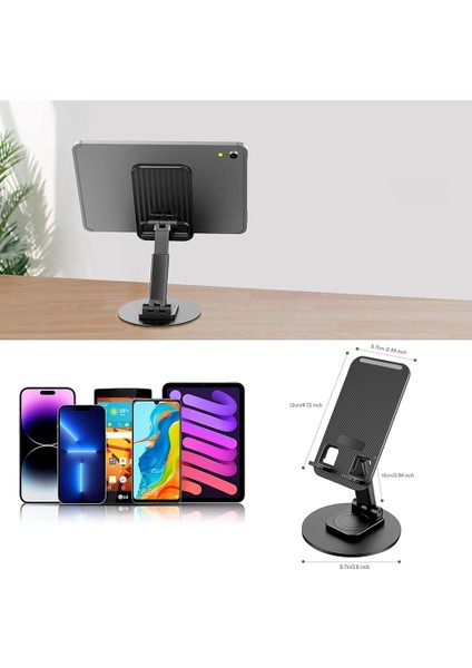 Mk-59 Yüseklik Ayarlı Katlanabilir 360 Derece Dönebilen Telefon ve Tablet Standı Siyah