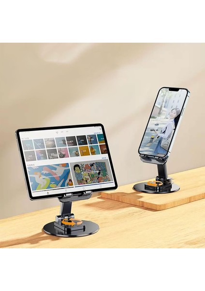 Mk-59 Yüseklik Ayarlı Katlanabilir 360 Derece Dönebilen Telefon ve Tablet Standı Siyah