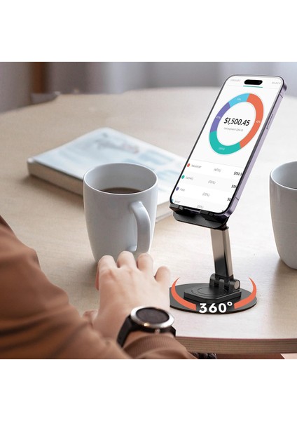 Mk-59 Yüseklik Ayarlı Katlanabilir 360 Derece Dönebilen Telefon ve Tablet Standı Siyah