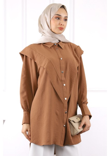 Koyuv Vizon Ön Detaylı Kol Bağlamalı Tunik