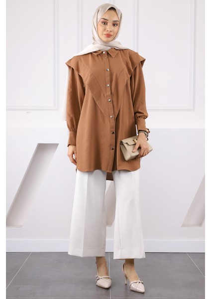 Koyuv Vizon Ön Detaylı Kol Bağlamalı Tunik fiyatları