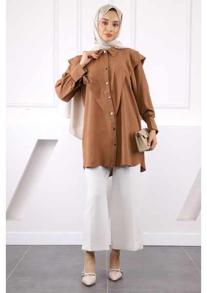 Koyuv Vizon Ön Detaylı Kol Bağlamalı Tunik modelleri