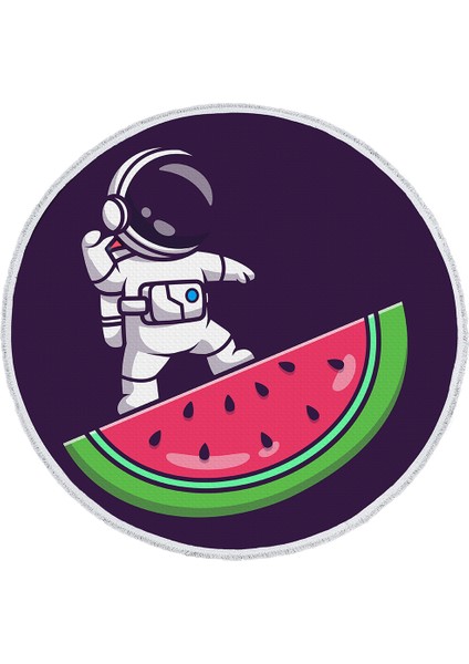 Yuvarlak Çocuk Odası Halısı - Astronot ve Karpuz Desenli Halı | Renkli & Eğlenceli Tasarım | Kaymaz Taban indirimleri