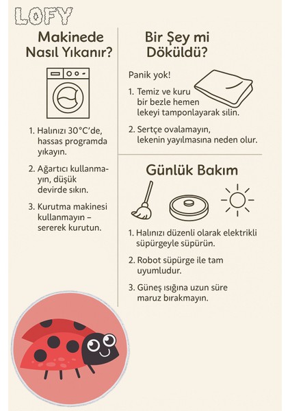 Yuvarlak Çocuk Odası Halısı - Uğur Böceği Desenli Kırmızı Halı
