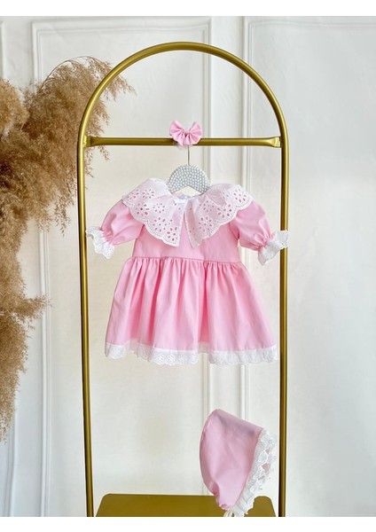 Kız Bebek Çocuk Pembe Poplin Fisto Pelerin Mevlüt Doğum Günü Elbise