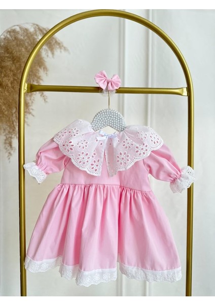 Kız Bebek Çocuk Pembe Poplin Fisto Pelerin Mevlüt Doğum Günü Elbise