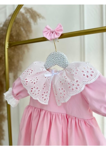 Kız Bebek Çocuk Pembe Poplin Fisto Pelerin Mevlüt Doğum Günü Elbise