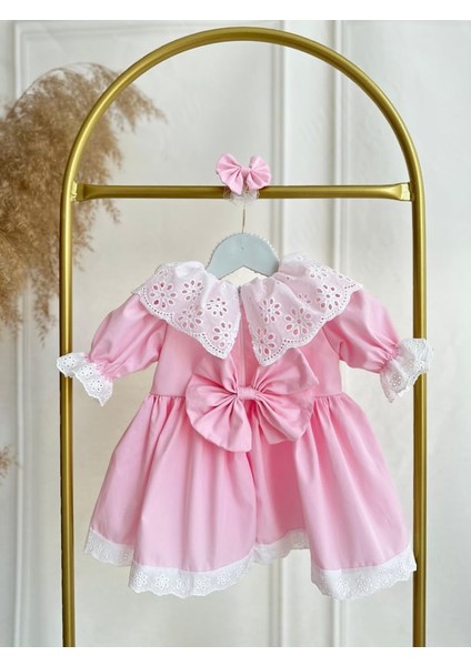 Kız Bebek Çocuk Pembe Poplin Fisto Pelerin Mevlüt Doğum Günü Elbise