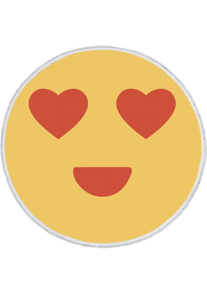 Çocuk Odası Halısı - Kalpli Emoji Desenli Sarı Yuvarlak Halı