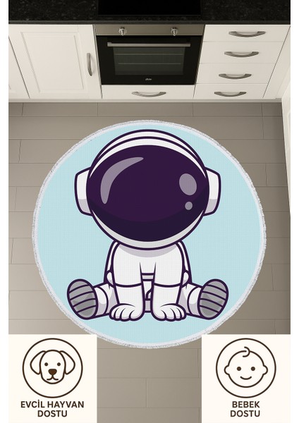 Yuvarlak Çocuk Odası Halısı - Uzay Temalı Sevimli Astronot Desenli Halı fiyatları