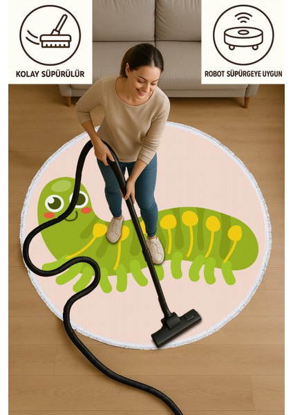 Çocuk Odası Halısı - Sevimli Tırtıl Desenli Yeşil Kaymaz Halı modelleri