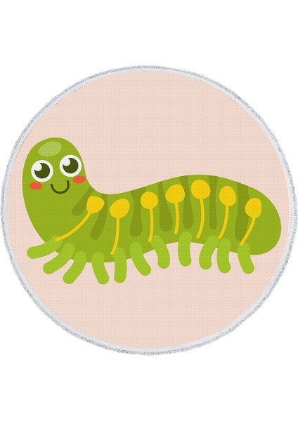 Çocuk Odası Halısı - Sevimli Tırtıl Desenli Yeşil Kaymaz Halı