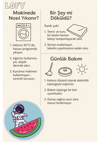 Yuvarlak Çocuk Odası Halısı - Karpuz Üzerinde Astronot Desenli Renkli Halı