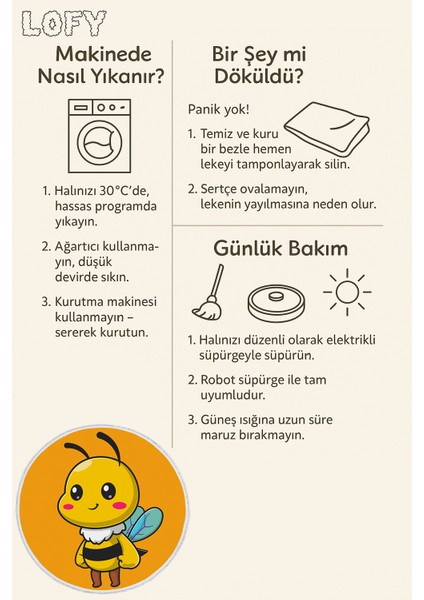 Çocuk Odası Halısı - Sarı Arı Figürlü Neşeli Tasarım Kaymaz Yuvarlak Halı