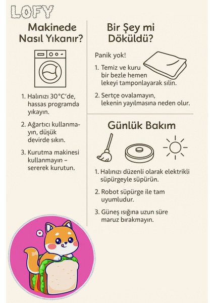 Yuvarlak Çocuk Odası Halısı - Sevimli Kedi Sandviç Tasarımlı Pembe Halı