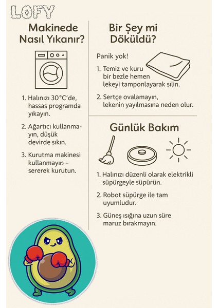Çocuk Odası Halısı - Boks Eldivenli Avokado Desenli Kaymaz Tabanlı Renkli Halı