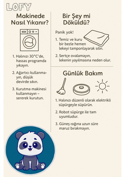 Çocuk Odası Halısı - Lacivert Zemin Üzerinde Sevimli Panda Desenli Halı