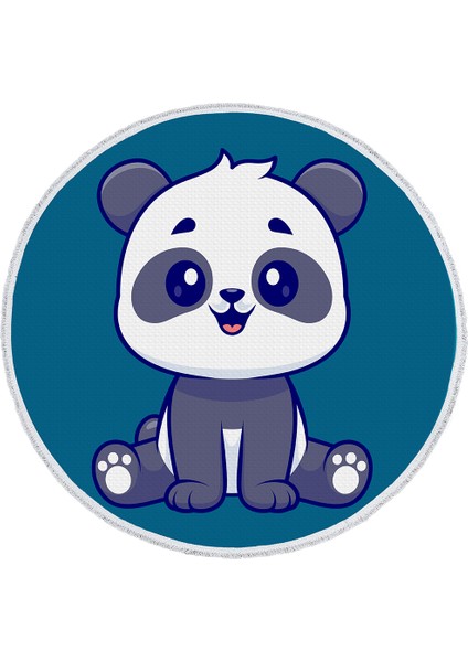 Çocuk Odası Halısı - Lacivert Zemin Üzerinde Sevimli Panda Desenli Halı