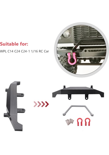 Wpl C14 C24 C24-1 1/16 Rc Araba 4x4 Kamyon ve Paletli Yükseltme Parçaları Aksesuarları Için Metal Ön Tampon, Siyah (Yurt Dışından)