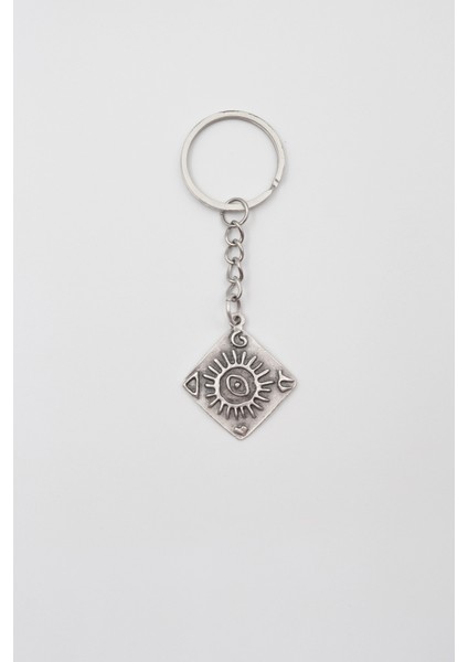 Güneş ve Göz Sembollü Anahtarlık - Antik Gümüş Kaplama - Kadın Erkek