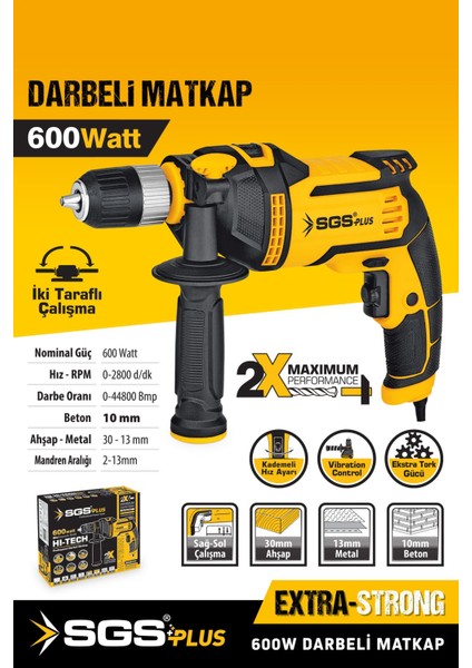 600W Darbeli Elektrikli Matkap Güçlü ve Dayanıklı, Çok Yönlü Kullanım