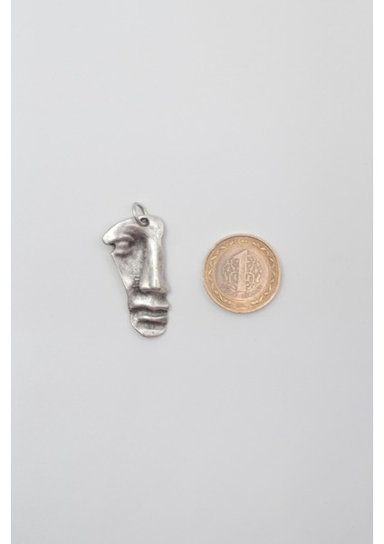 Sanatsal Yüz Anahtarlık - Antik Gümüş Kaplama - Kadın Erkek indirimleri