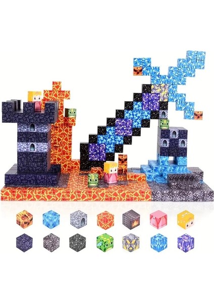 Minecraft Manyetik Küp Blok Dev Kılıç Temalı Yapı Taşı 100 Parça