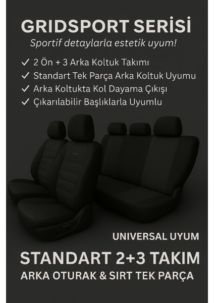 Seat Cordoba (2002 Öncesi) 1993–2002 Grindsport Serisi Koltuk Kılıfı Siyah Pamuklu Kumaş ve