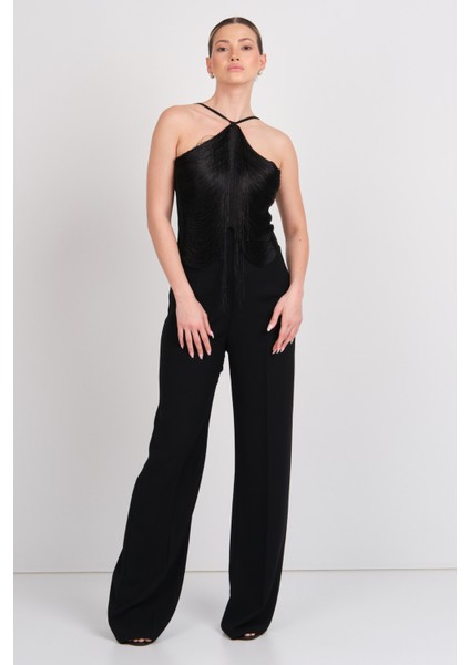 Kadın Püskül Detaylı Boyundan Bağlamalı Abiye Tulum 2283 Siyah fiyatları