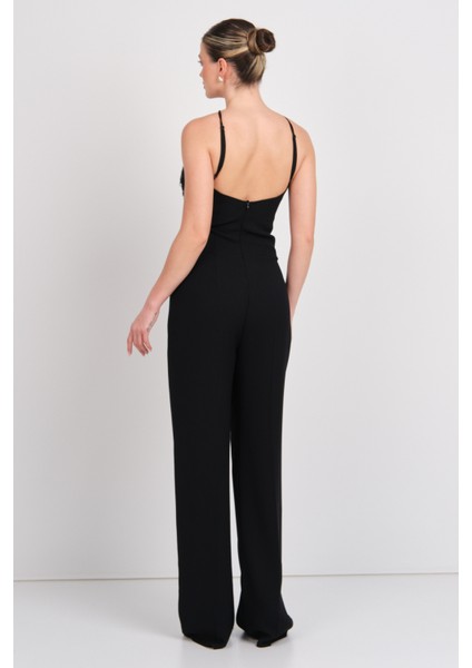 Kadın Püskül Detaylı Boyundan Bağlamalı Abiye Tulum 2283 Siyah fırsatları