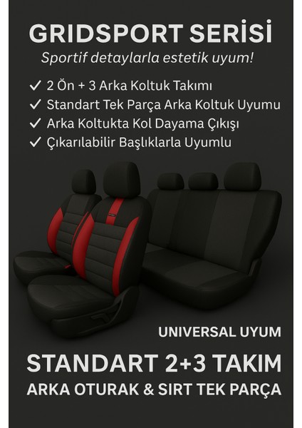 Kia Opirus 2003–2010 Grindsport Serisi Koltuk Kılıfı Siyah Kırmızı Pamuklu Kumaş ve Deri Detaylı fiyatları