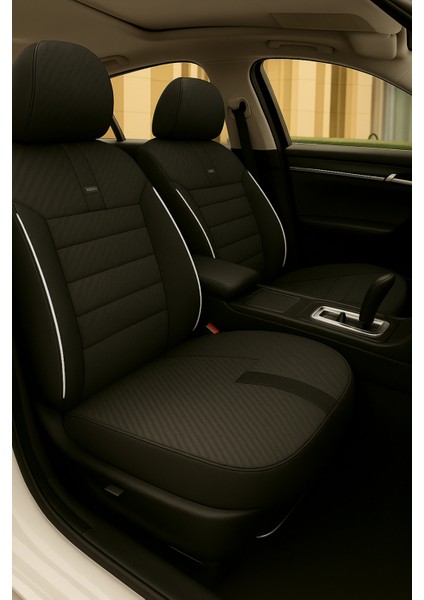 Peugeot 207 / Cc / Sw 2006–2014 – Vira Gripdsport Serisi Deri Detaylı Standart100 Sertifikalı Araç Koltuk Kılıfı Seti Siyah - Beyaz