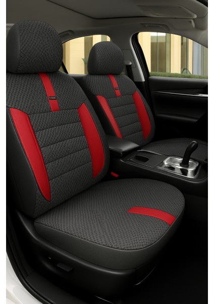 Hyundai I10 2014–2020 Grindsport Serisi Koltuk Kılıfı Siyah Kırmızı Pamuklu Kumaş ve Deri Detaylı
