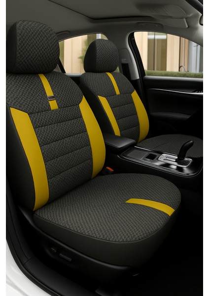 Mini Coupe (2 Kapı) 2011–2015 Grindsport Serisi Koltuk Kılıfı Siyah Sarı Pamuklu Kumaş ve Deri De