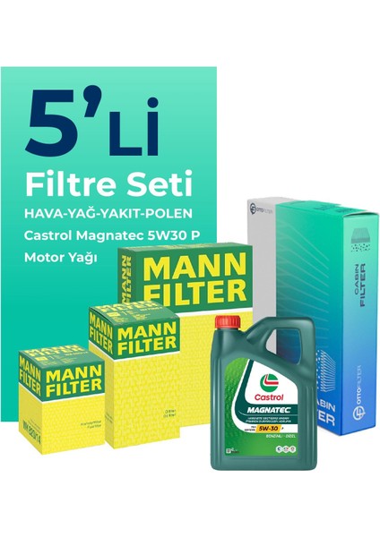 MANN Citroen C3 Aircross 1.5 Dizel Filtre Bakım Seti Castrol Motor Yağlı (2017-2022) 5 Li