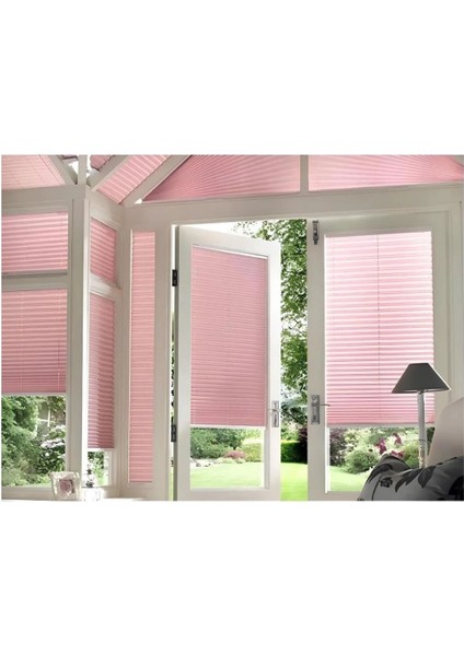 Pembe Plise Katlanır Cam Balkon Perdesi - Ofis Perdesi - Ev Perdesi - Salon Perdesi - Plise Perde
