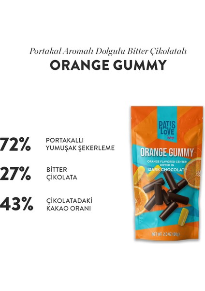 Patislove Bitter Çikolata Kaplı Portakallı Yumuşak Şekerleme, 80G