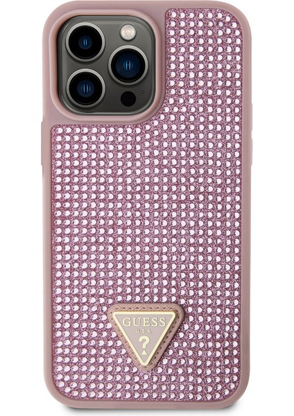 iPhone 13 Pro Max Uyumlu Kılıf Guess Orjinal Lisanslı Taşlı Arka Yüzey Üçgen Logolu Kapak Pembe fiyatları