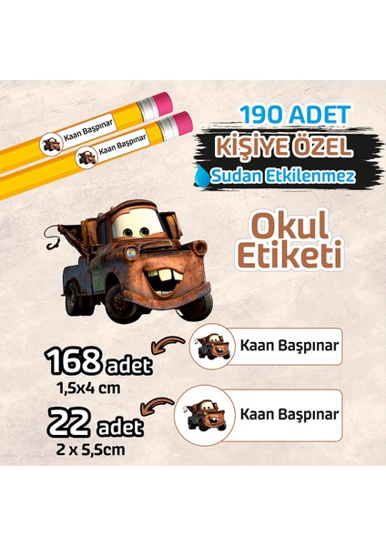 Okul Etiketi Isme Özel Kalem Defter Etiketi Cars 190 Adet