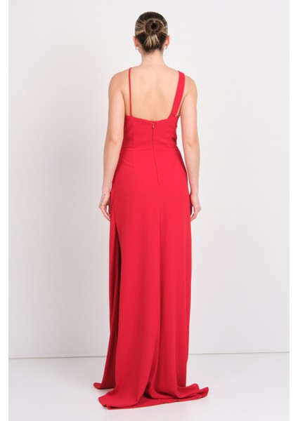Kadın Boyundan Bağlamalı Krep Kumaş Maxi Abiye Elbise 8310 Kırmızı fırsatları