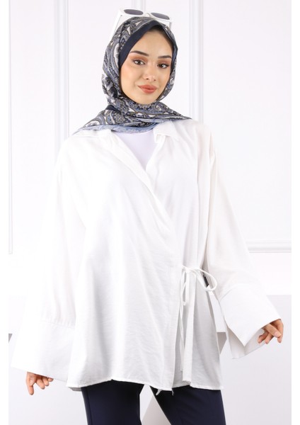Ekru Yandan Bağlamalı Kimono