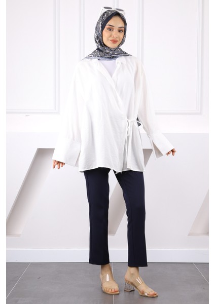 Ekru Yandan Bağlamalı Kimono fiyatları