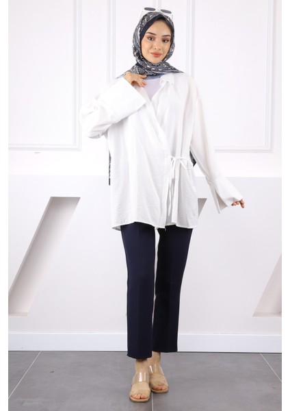 Ekru Yandan Bağlamalı Kimono modelleri