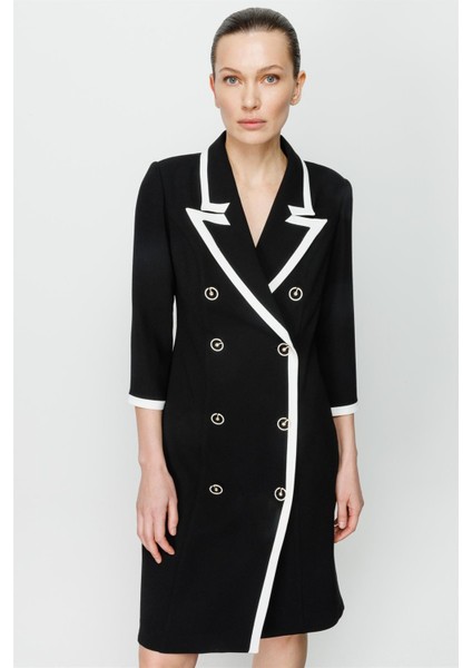 Moda Ilgi Kadın Enkürüsteli Kruvaze Elbise B06575 Siyah