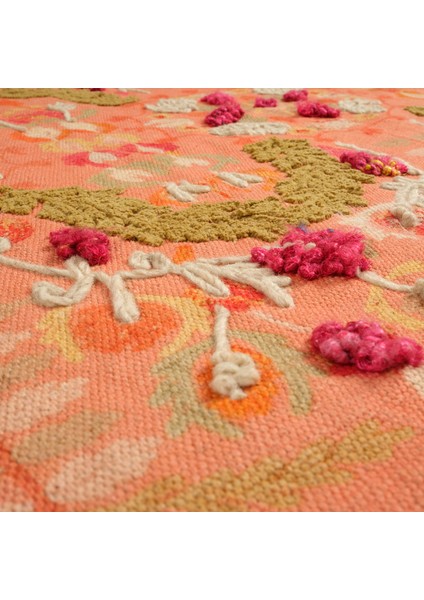 Palrı Baskı Nakışlı Pamuk Pamuk Kilim 120X180 cm Tarçın