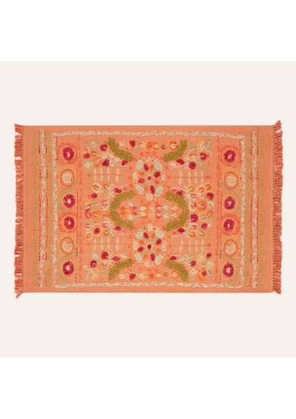 Palrı Baskı Nakışlı Pamuk Pamuk Kilim 80X150 cm Tarçın